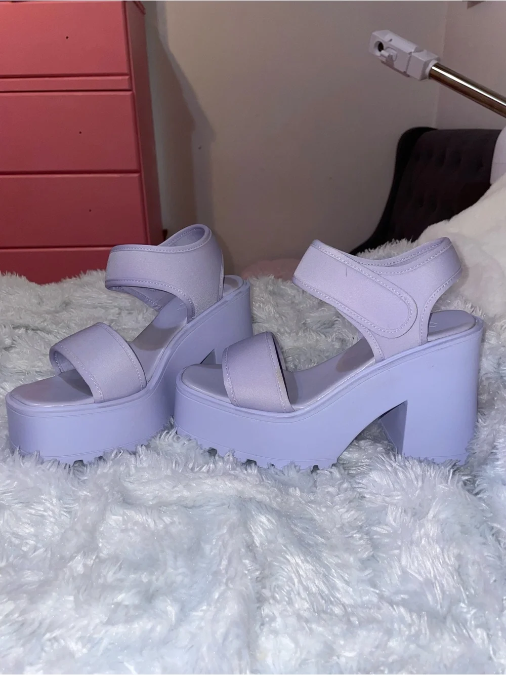 Platform Heel Sandals in Lavender - Women's Chunky Strap Heels